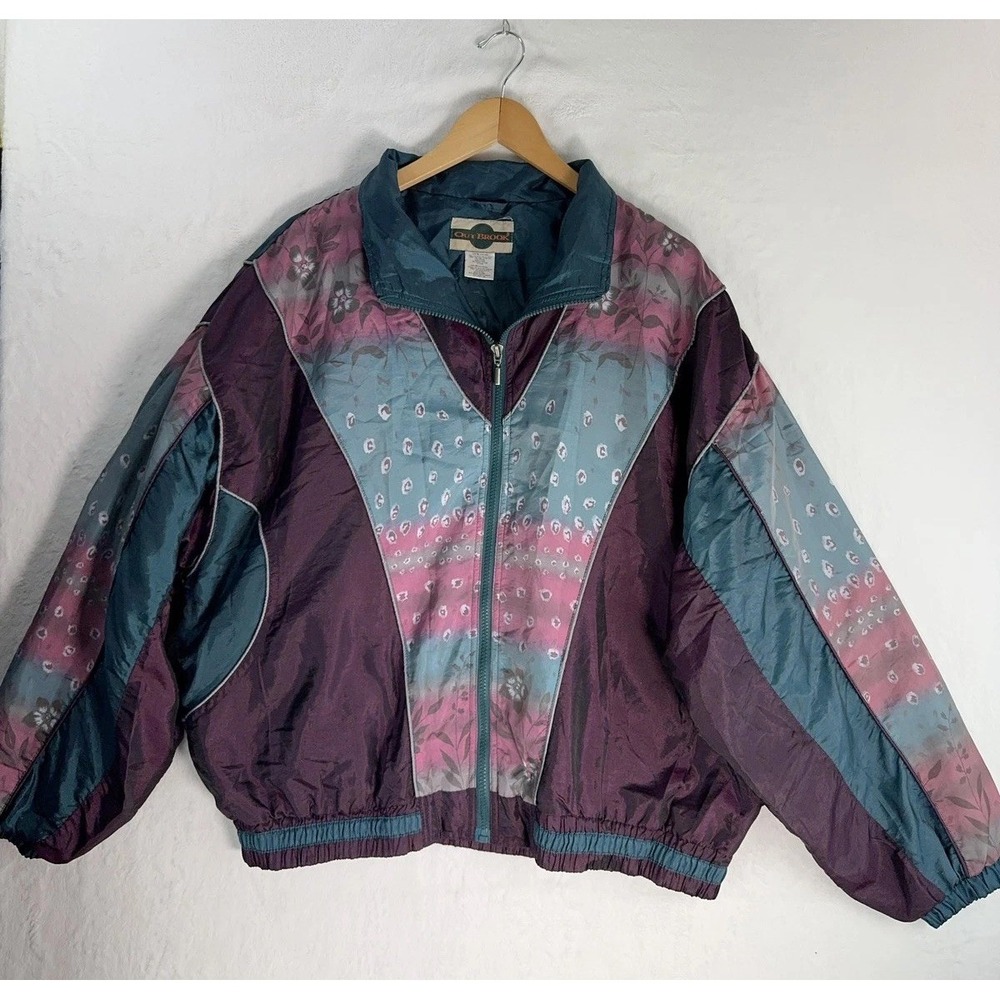 Vintage Out Brook Jacket Womens Large Multicolor Floral Windbreaker Retro 80s